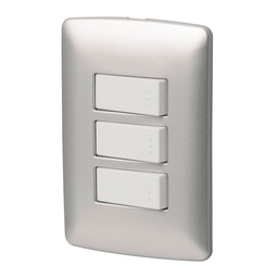 [46482] Placa armada 3 interruptores sencillos,plata, linea Italiana
