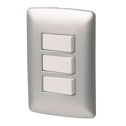 [46483] Placa armada 2 interruptores 1escalera, plata,linea Italiana