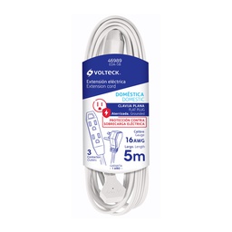 [46989] Extension domestica aterrizada 5 m blanca con clavija plana