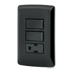 [47592] Placa armada contacto 2 interruptores,negro, linea Italiana
