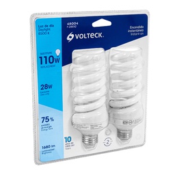 [48004] Pack 2 lamparas espiral T4 28 W luz de dia, blister, Volteck