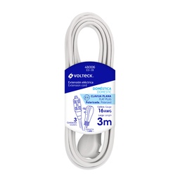 [48006] Extension electrica domestica 3 m blanca con clavija plana