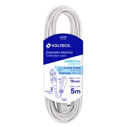[48018] Extension electrica domestica 5 m blanca con clavija plana