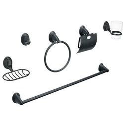 [49163] Juego de 6 acc. p/baño negro mate chapeton ovalado, Aqua