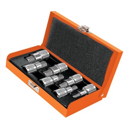 [13929] Juego de 7 dados cuadro 1/2' punta hex std, estuche metalico