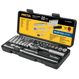 [23980] Juego de 22 herramientas 1/4' mm para mecanico, Pretul