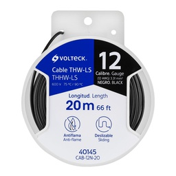 [40145] Carrete con 20 m de cable THHW-LS 12 AWG negro, Volteck