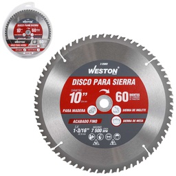 [Z-25082] DISCO PARA SIERRA CIRCULAR P/MADERA 10'' X 1-3/16'' 60DT C/BUJES