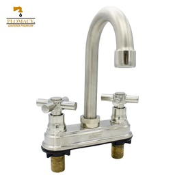 [PM4CS] Mezcladora Para Lavabo 4&quot; Satinada Tipo Bar y Maneral Tipo Cruz  Plomacy  (PM4CS)