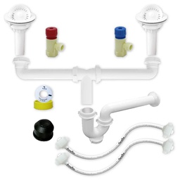 [3130] Kit De Instalacion Para Fregadero Con Doble Tarja, Cespo-Facil, Canastas Blancas, FF Polimax 1/2&quot; x 45 cms. (3130)