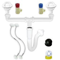 [3230] Kit De Instalacion Para Fregadero Con Doble Tarja, Cespopractick, Canastas Blancas, FF Polimax 1/2&quot; x 45 cms. (3230)