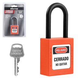 [BL-0092] CANDADO DE BLOQUEO DIELECTRICO NARANJA 38MM (CAJA C/10 PZAS - PRECIO X PIEZA)