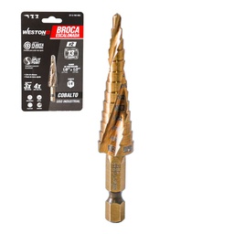 [ST-5-192-055] BROCA ESCALONADA ESPIRAL COBALTO #2 1/8'' - 1/2'' WESTON PLUS