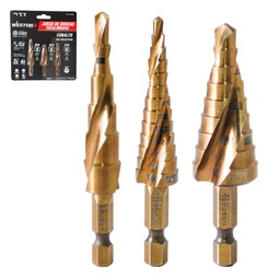[ST-5-192-075] JUEGO DE 3 BROCAS ESCALONADAS ESPIRAL COBALTO #1 #2 Y #3 WESTON PLUS